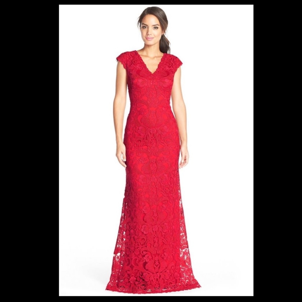 Tadashi Shoji Red Lace A-Line Full Length Gown
